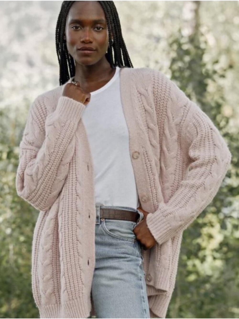 Jenni Kayne XXS Cable Knit Cocoon Cardigan Blush Pink Alpaca